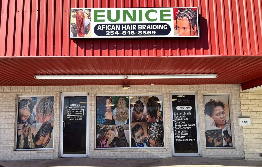 Eunice African Hair Braiding salon storefront on Grandon Dr in Killeen, TX